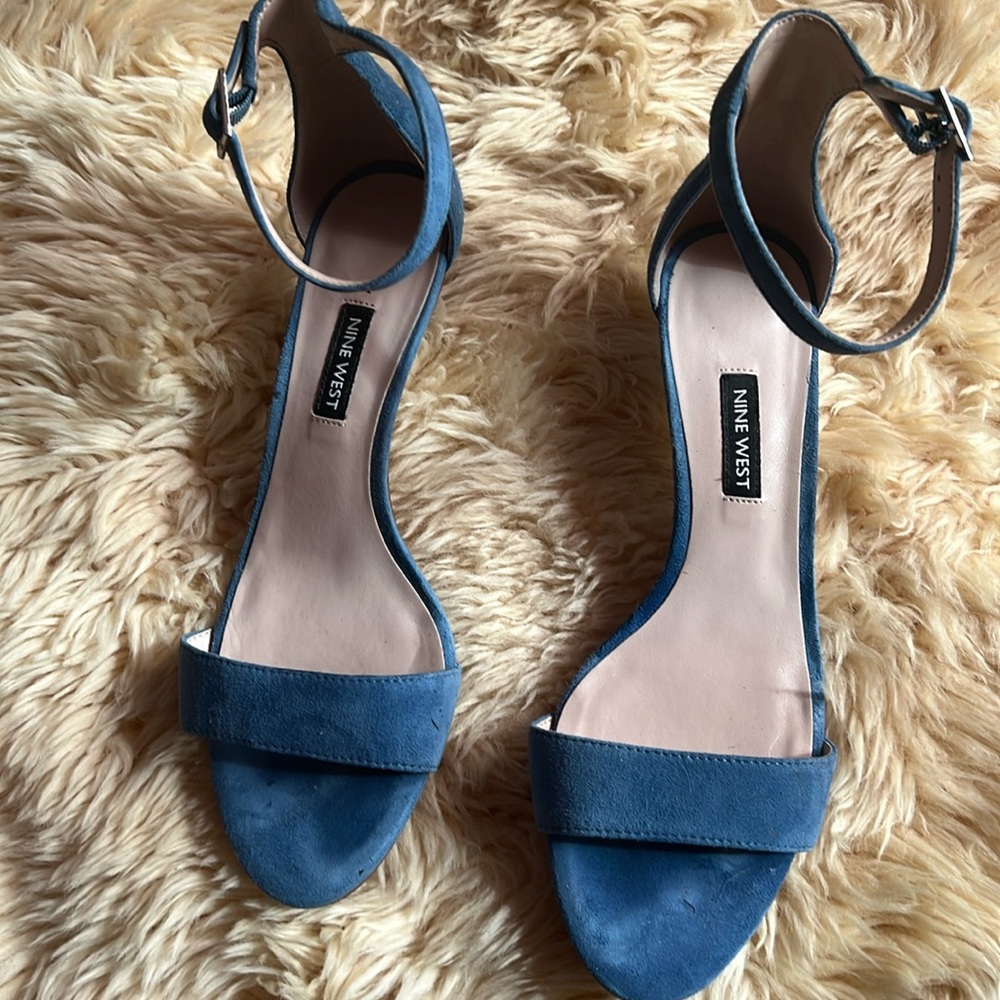 Nine West ankle strap suede and patent kitten heel